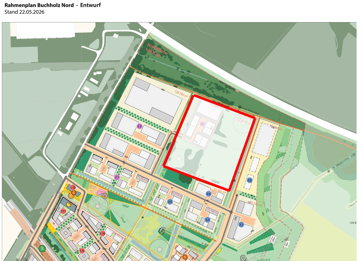 Rahmenplan Buchholz Nord – Entwurf, Stand 22.05.2026: urban framework plan of the Buchholz Nord development area